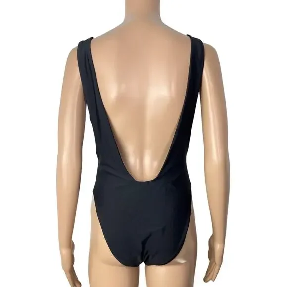 Aerie Super Scoop Black Plunging Back One Piece Swimsuit - Picture 4 of 11